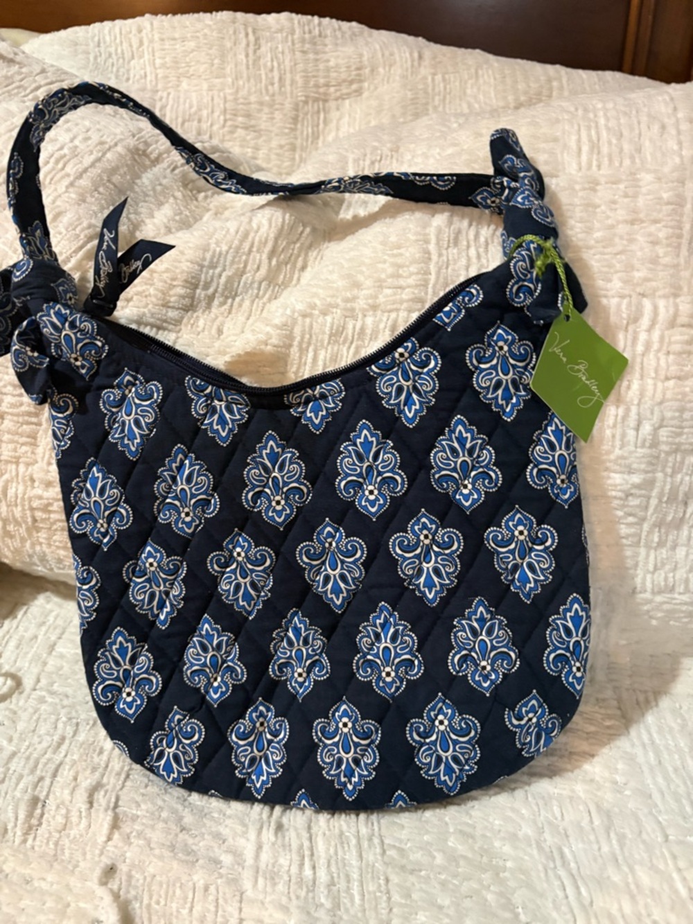 Vera Bradley Navy Quilted Shoulder Bag with Blue & White Pattern